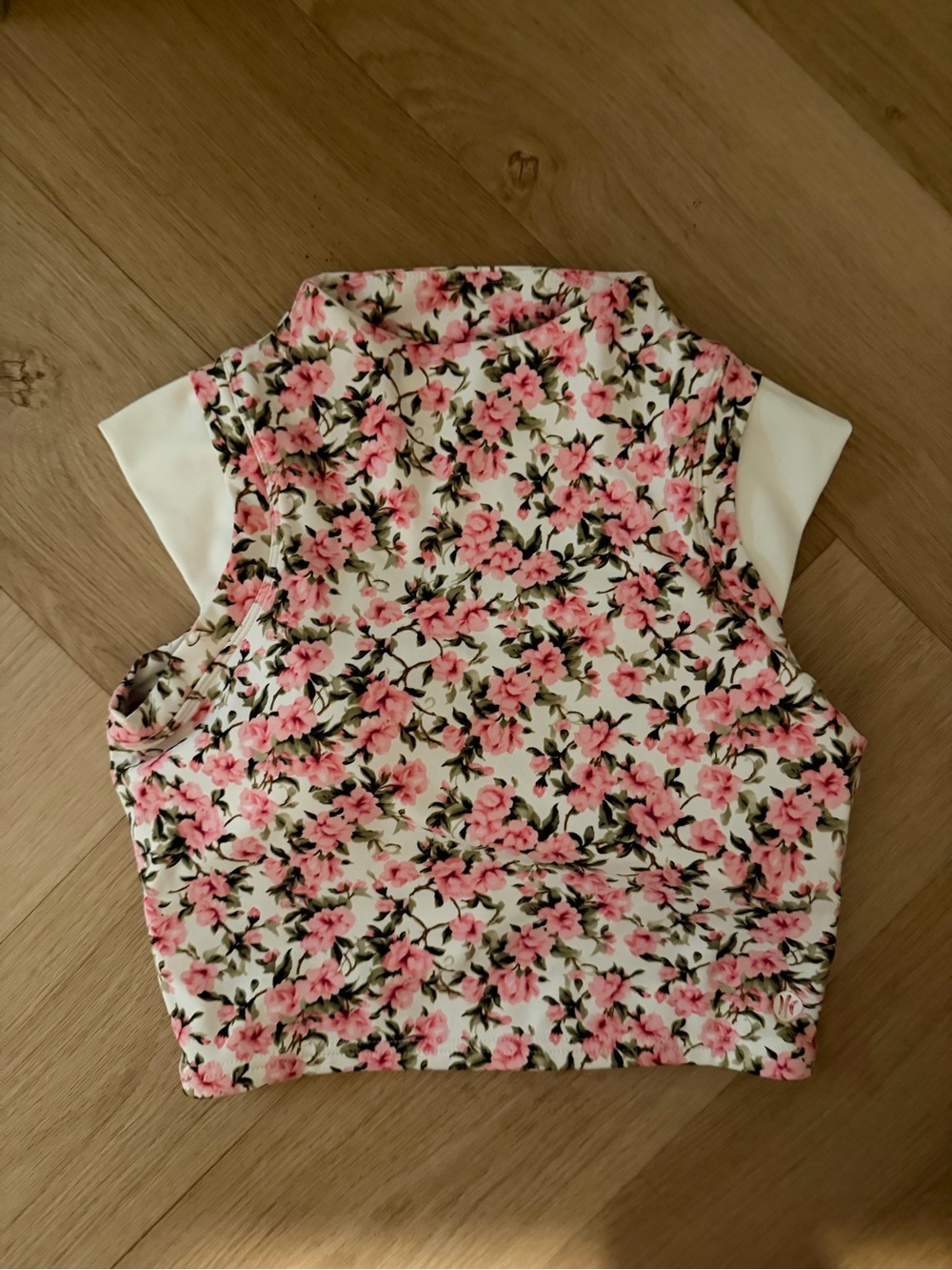 Astoria Floral Mock Neck Crop Top with Pink Blooms